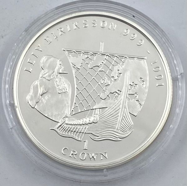 Hovedbilde Isle of Man: 1 Crown. Leiv Eriksson