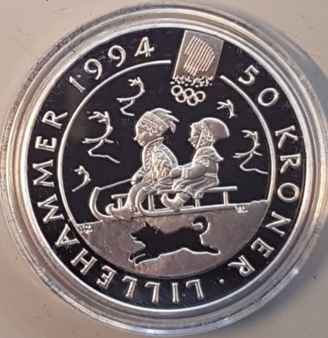 Hovedbilde 50 kr 1992 - Barn på kjelke