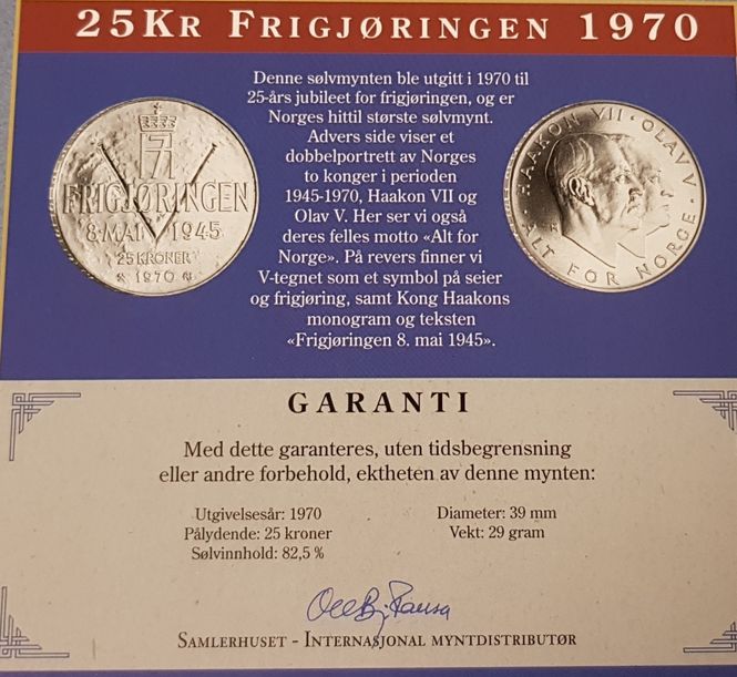 Hovedbilde 25 kr 1970 i pappomslag