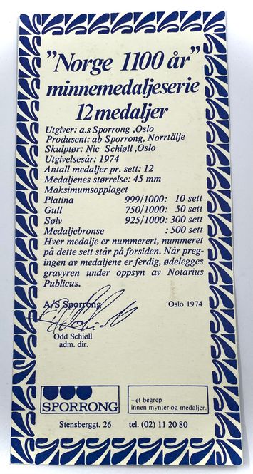 Hovedbilde Komplett sett med Norge 1100 ÅR minnemedaljer i ...