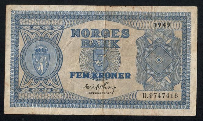 Hovedbilde 5 kr 1949. Kv. 1-/2