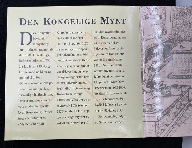Hovedbilde 5 kr 1986 kv. 0. 300 år i folder med info.