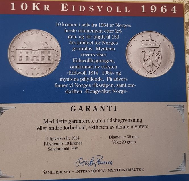Hovedbilde 10 kr 1964 i pappomslag