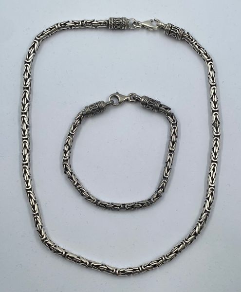 Hovedbilde Sett med halskjede og armbånd i Konge mønster 925 ...