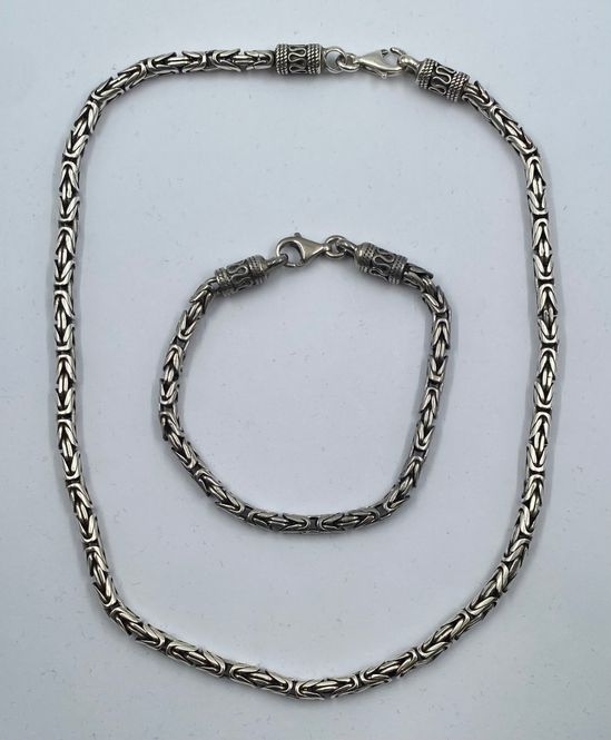 Hovedbilde Sett med halskjede og armbånd i Konge mønster 925 ...